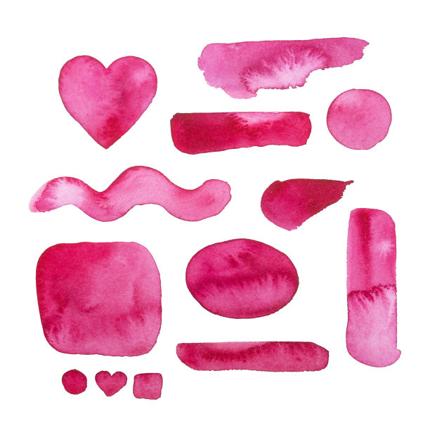 一套粉红色水彩画笔笔触图片下载