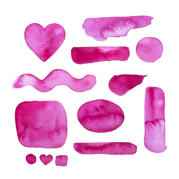 一套紫色水彩画笔笔触图片下载