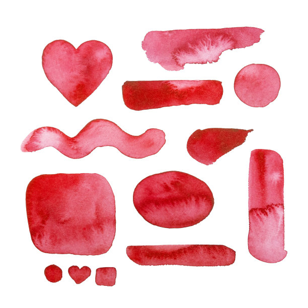 一套红色水彩画笔笔触图片下载