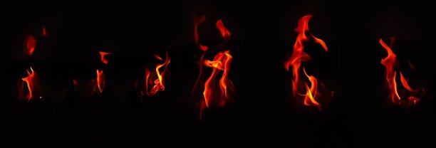 各种风格的火焰火焰隔离在黑色背景图片下载