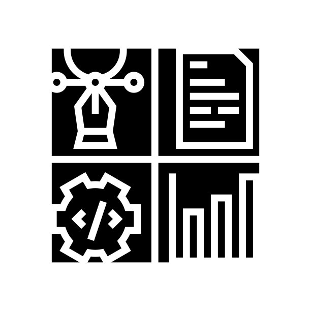 设计，编程，内容管理和分析工作字形图标矢量插图图片下载