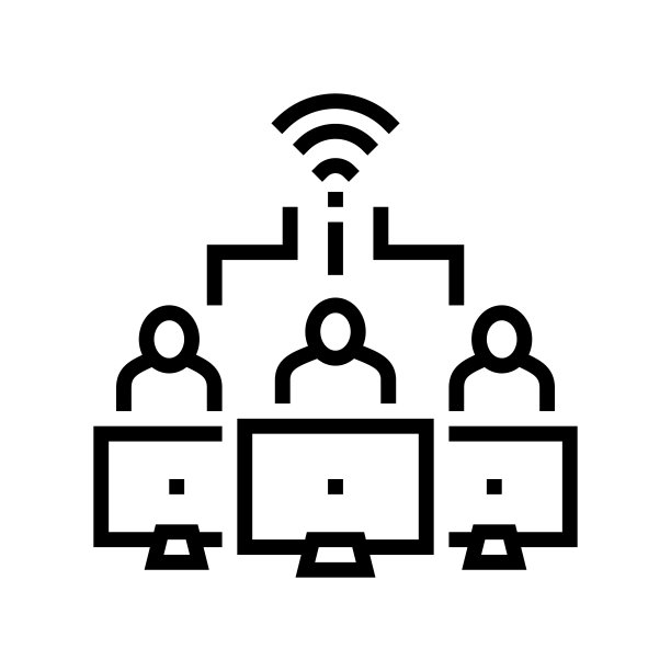 团队工作无线互联网连接线图标矢量插图图片下载