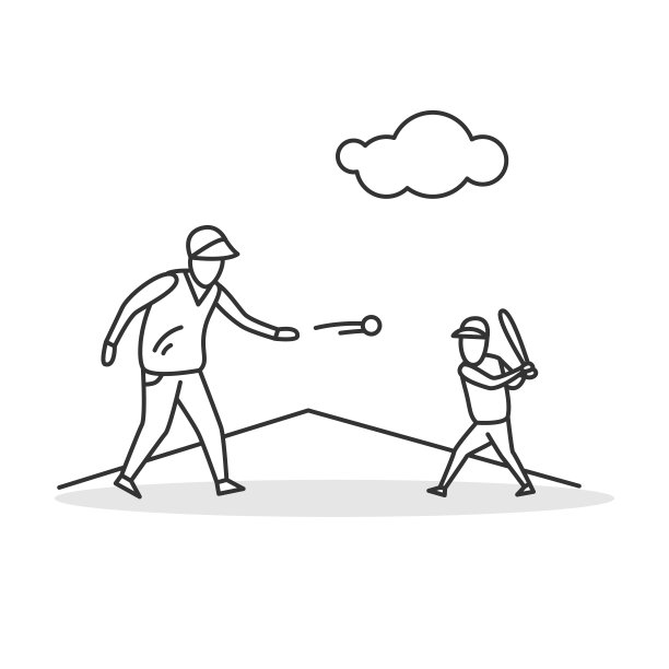 棒球比赛图标。父亲把球扔给儿子。简单的矢量图图片下载