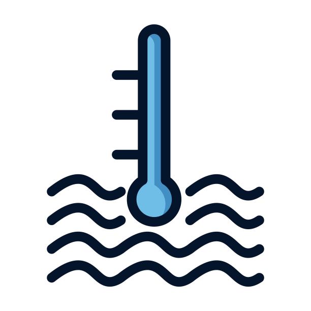 温度计在水图标插图。温水温度图标。图片下载