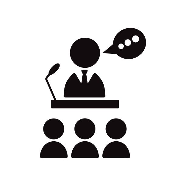 公共演讲者图标插图。论坛演讲的迹象。图片下载