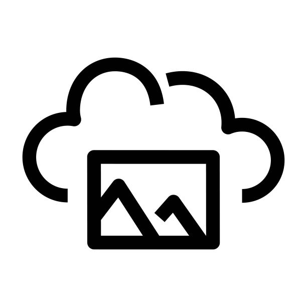 照片上的云图标在线风格。存储图像文件，图片在云存储。云计算的概念。图片下载