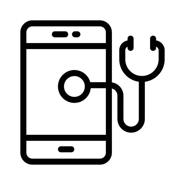 听诊器与手机图标在线型风格。在线体检符号。医疗保健的概念。图片下载