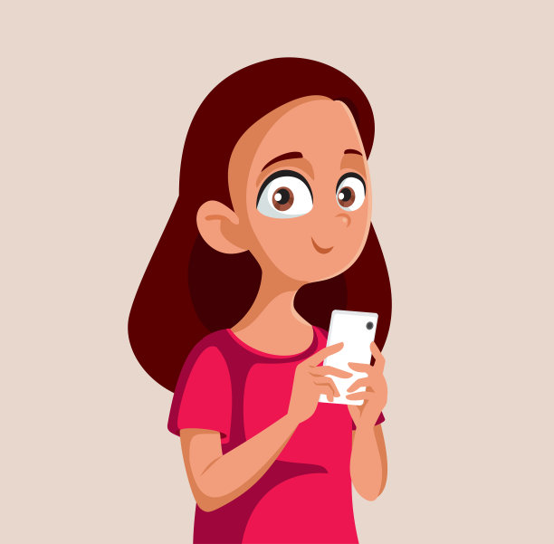手持智能手机矢量卡通的少女图片下载