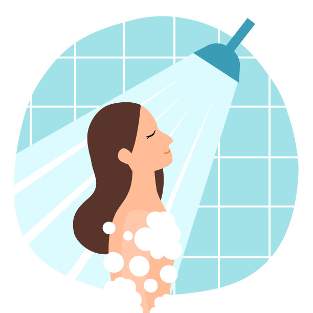 女人洗澡和洗头在浴室概念矢量插图。女性日常日常活动的平面设计。图片下载