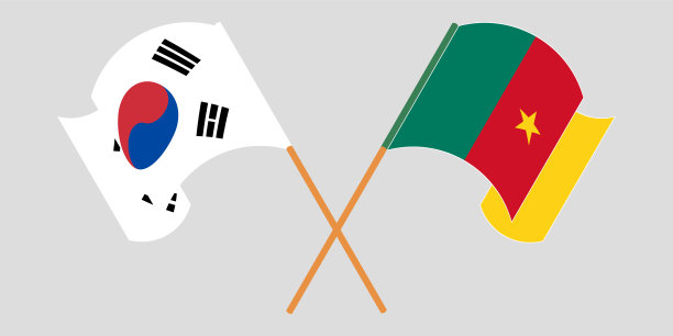 喀麦隆和韩国国旗交叉挥舞图片下载