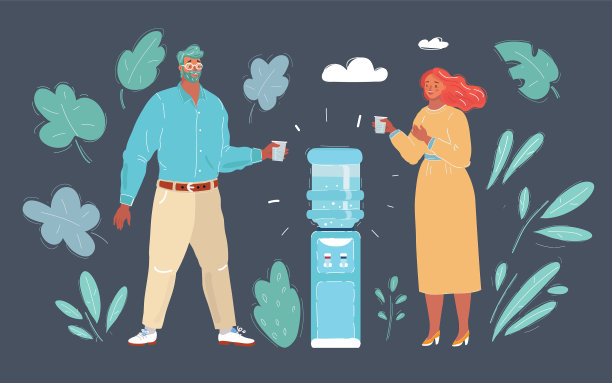 男人和女人呆在冷却器附近，喝一杯图片下载