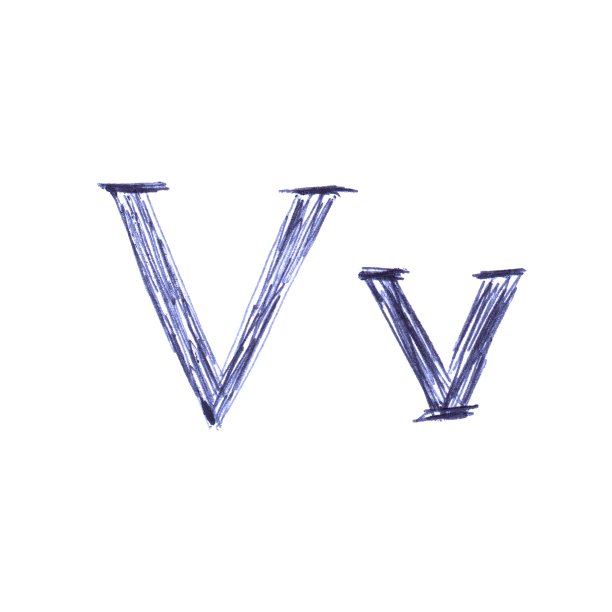 Vv -用蓝色圆珠笔手写的字母。一个独特的字体。图片下载