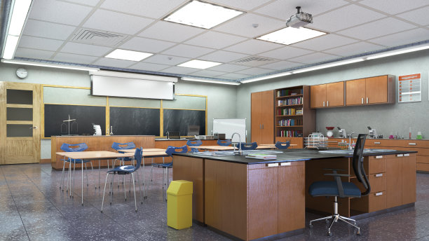 高中教室内部。三维演示图片下载