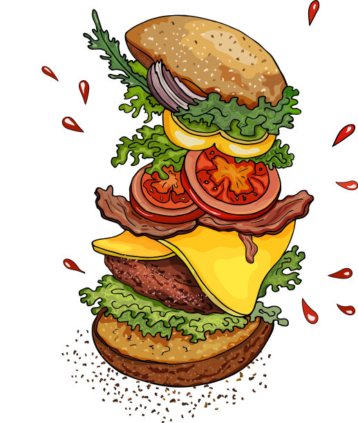 开胃的汉堡包与肉片培根奶酪图片下载