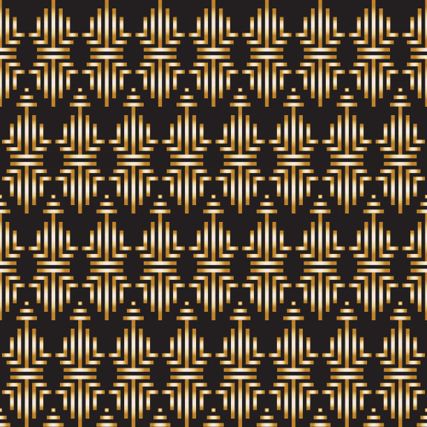 向量抽象几何无缝图案的金色民族饰品，条纹上的黑色背景。纺织黄金拼花印花，民间蜡染漆，装饰艺术墙纸，包装纸图片下载