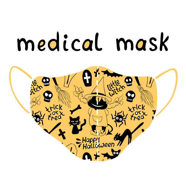 医用万圣节面具简单的插图在平面风格。减少假日期间感染Covid-19冠状病毒风险的措施。孤立的矢量图标图片下载