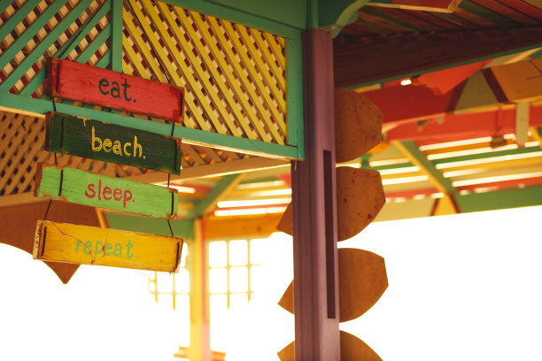 “吃、沙滩、睡觉、重复”木质标牌图片下载