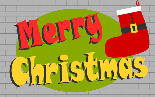 圣诞贺卡与砖墙背景和圣诞袜挂。图片下载