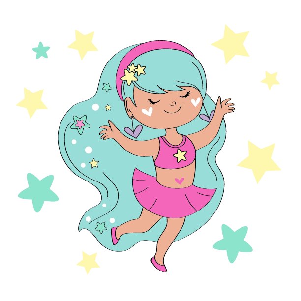 矢量插图与美丽的小女孩与蓝色的头发在白色的背景图片下载