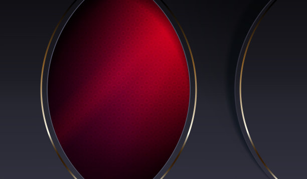 有纹理的红色设计与椭圆形的灰色窗帘，薄的金色边框图片下载