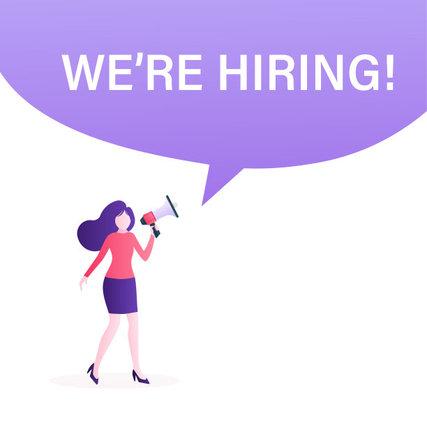女人对着扩音器大喊大叫。我们正在招人。矢量插图概念模板，设计，网页，移动应用程序，海报，横幅，传单，背景。图片下载