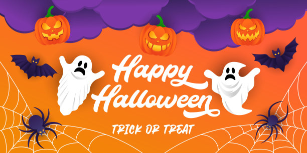 万圣节背景矢量插图设计模板。装饰万圣节矢量背景在时尚的卡通风格。万圣节快乐横幅，海报，贺卡或派对邀请背景图片下载