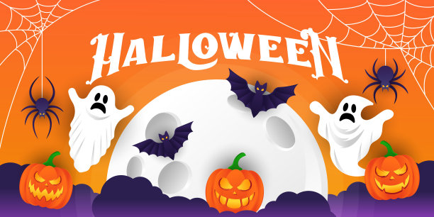 万圣节背景矢量插图设计模板。装饰万圣节矢量背景在时尚的卡通风格。万圣节快乐横幅，海报，贺卡或派对邀请背景图片下载