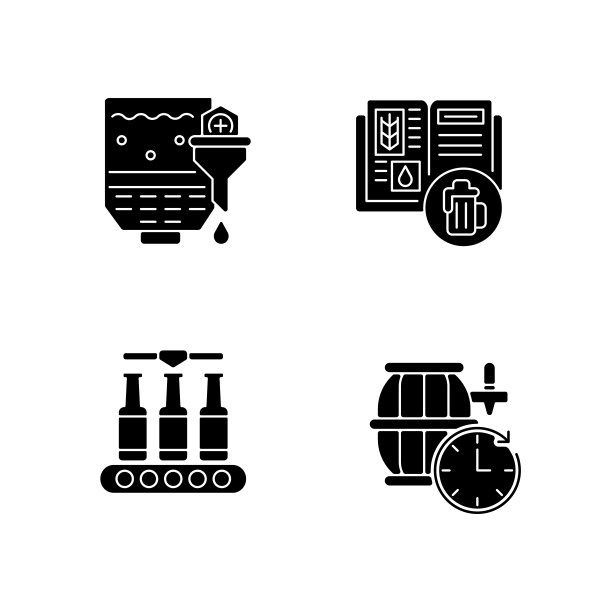 啤酒生产黑色象形文字图标设置在空白图片下载