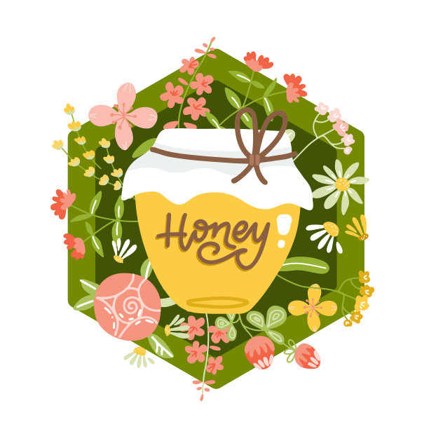 黄色的蜂蜜罐上的背景野花图片下载