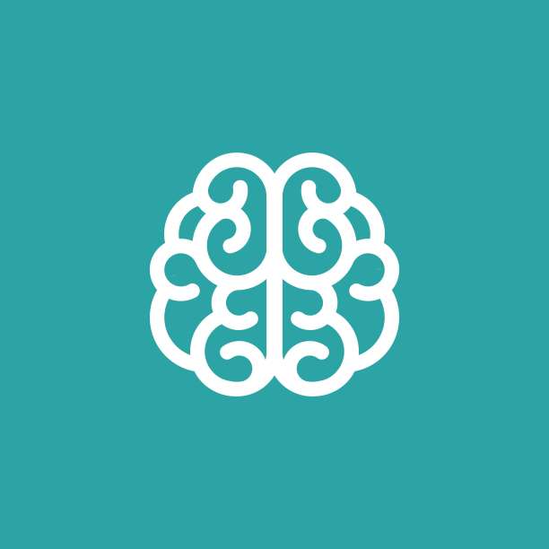 白色的大脑图标。智力、心理、知识简单象形孤立于蓝色。图片下载