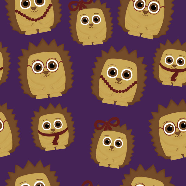 紫色背景上的刺猬科无缝图案图片下载