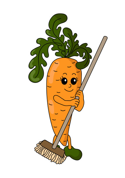 有趣的微笑卡哇伊胡萝卜与扫帚涂鸦风格图片下载