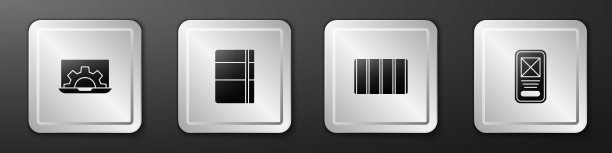 设置Web开发，素描簿或相册，调色板指南和UI UX设计图标。银广场按钮。向量图片下载