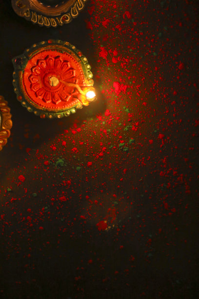 快乐的排灯节或快乐的deepavali贺卡使用Diya或油灯的照片图片下载