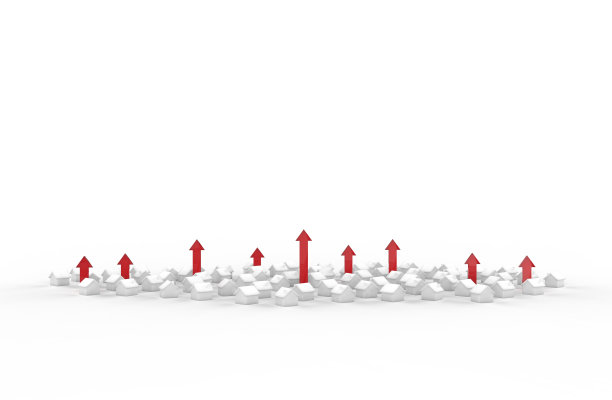 房地产业务增长显示红色箭头。3 d演示。图片下载