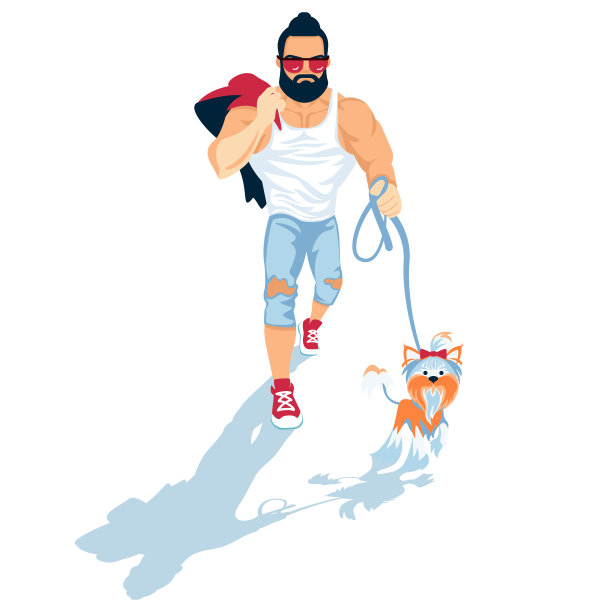 留着胡子的男人遛狗图片下载