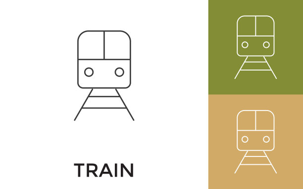 可编辑的火车细线图标与标题。适用于手机应用程序，网站，软件和印刷媒体。图片下载