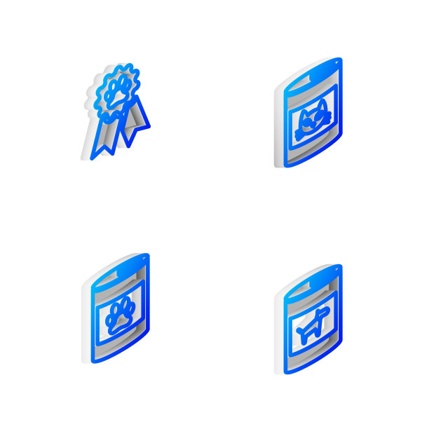 设置罐头食品的等距线猫，宠物奖励标志，狗图标。向量图片下载