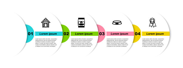 设犬舍、宠物食品袋、宠物碗、猫奖标。业务信息模板。向量图片下载