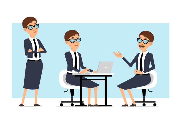 卡通商业教练女子人物集图片下载