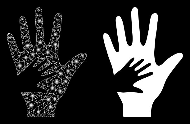 明亮的网丝架帮助手与闪光点图片下载