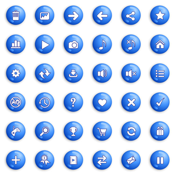 游戏或网页的按钮和图标设置为蓝色。溢价矢量插图。图片下载