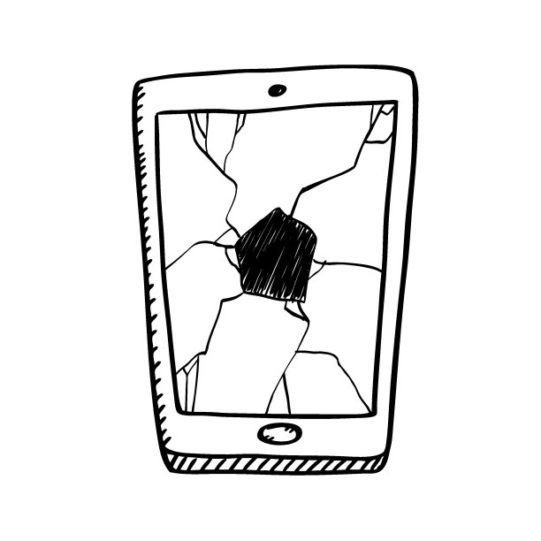 破屏手机卡通风格黑白涂鸦。图片下载