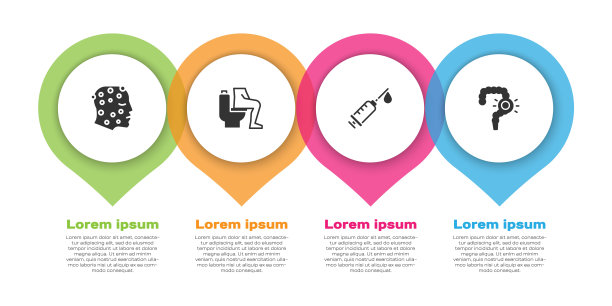 设置牛皮癣或湿疹，便秘，注射器和肠道便秘。业务信息模板。向量图片下载