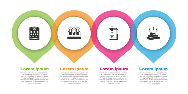 设视力检查表，试管，血液，显微镜和大便。业务信息模板。向量图片下载