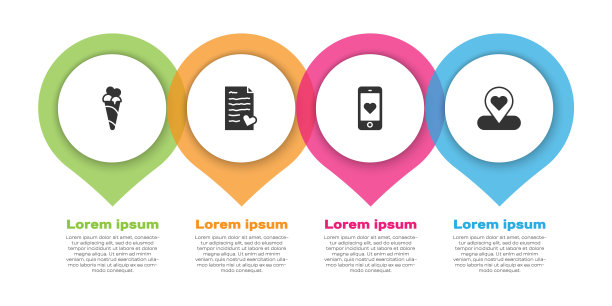 设置冰淇淋华夫蛋筒，信封与情人节的心，移动和位置。业务信息图模板。向量图片下载