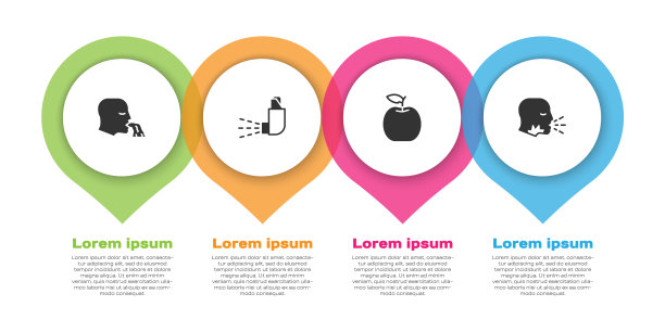 呕吐人，吸入器，苹果和男人咳嗽。业务信息模板。向量图片下载