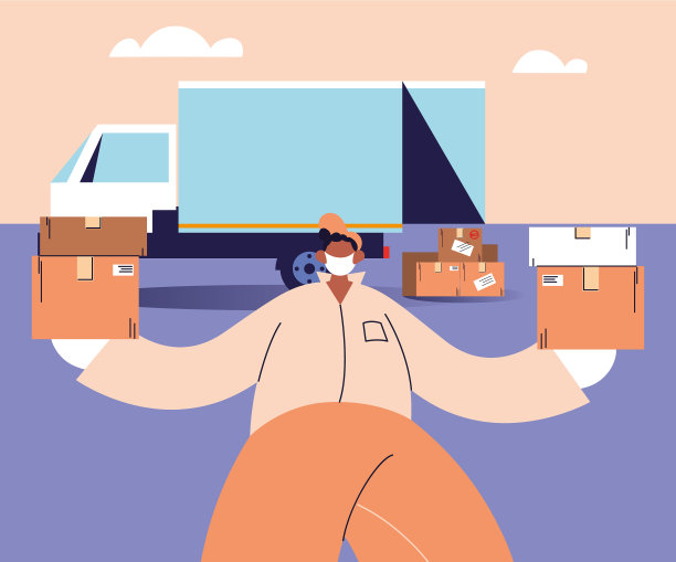 带口罩的快递员拿着纸板图片下载