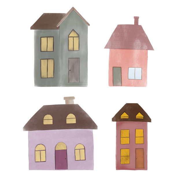 一套水彩手绘可爱的家庭插图图片下载