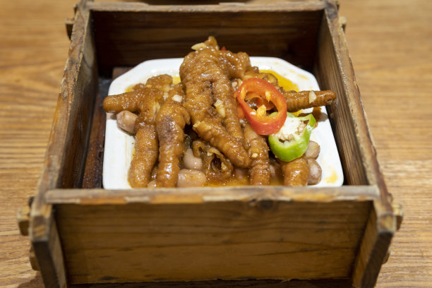 特写广东dum sum命名鸡爪酱油在餐厅图片下载